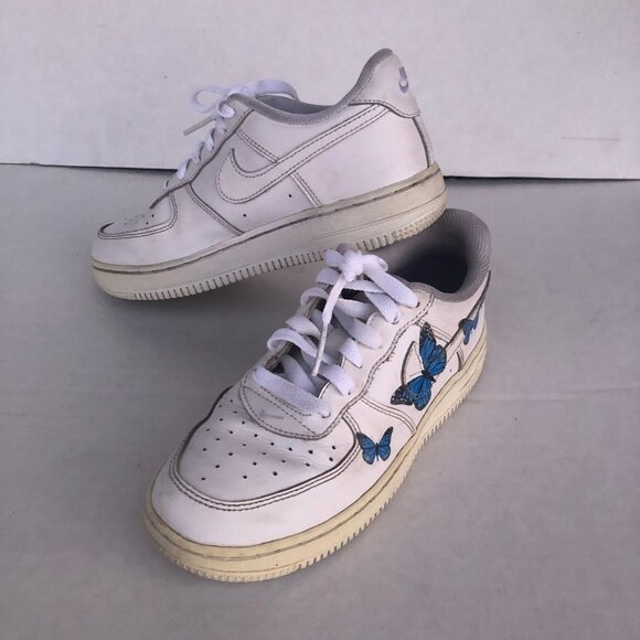 Nike Air Force 1 - - Low Top White Sneakers Youth kids size 2 1/2 " Butterfly " - Picture 3 of 7
